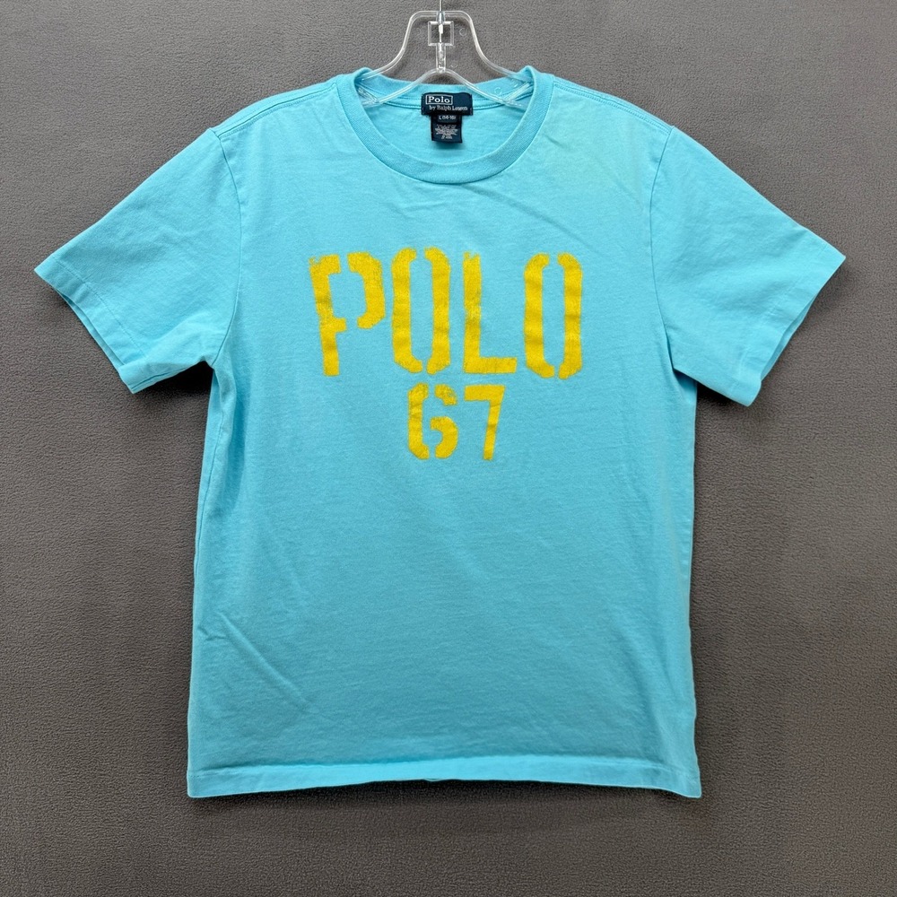 Polo by Ralph Lauren Aqua Blue Tee with Yellow POLO 67 Graphic